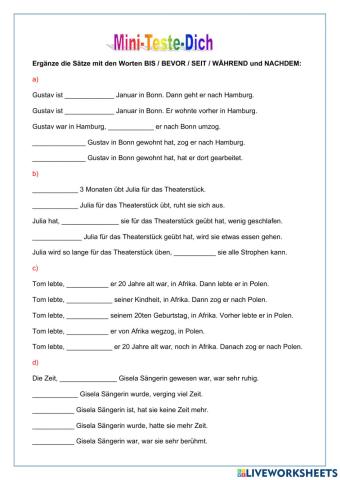 Bevor, bis, nachdem, während, seit