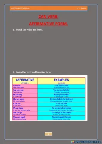 Can verb. Affirmative form.