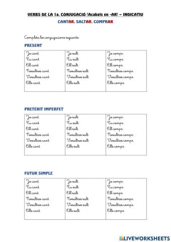 Verbs 1a. Conjugació