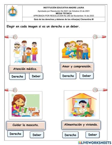 Quiz de derechos y deberes de los niños