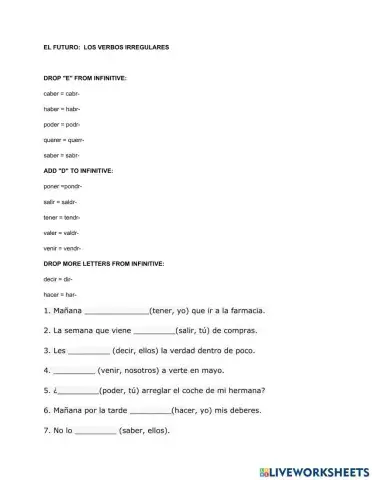 El futuro, verbos irregulares