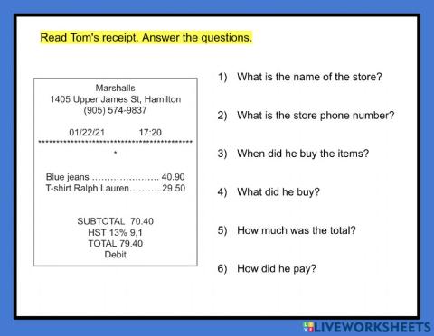 Reading a receipt - Part 2