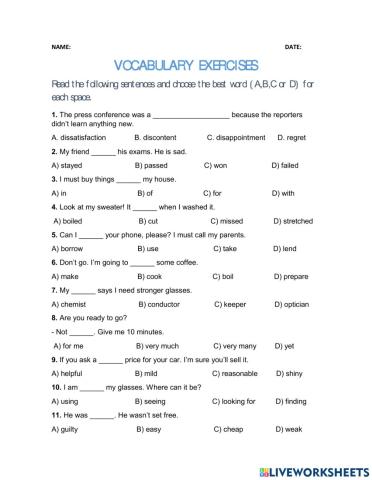 Vocabulary exercises