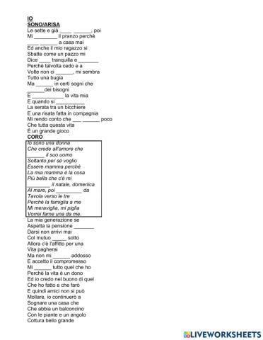 Canzone Io sono (presente indicativo)