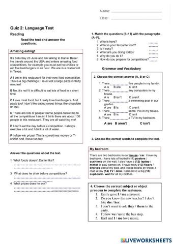 QUIZ 2 ENGLISH A1 GROUP 1