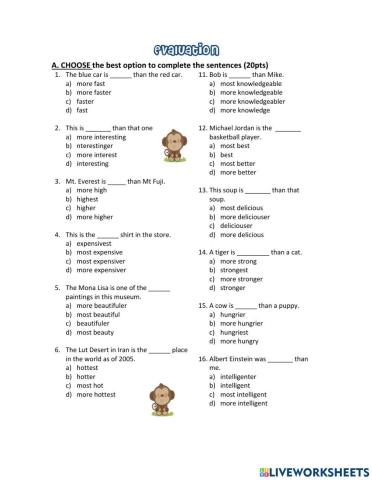 Evaluation: Comparative and superlative - can vs can-t