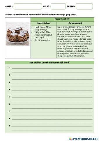 Seta arahan bagi aktiviti harian