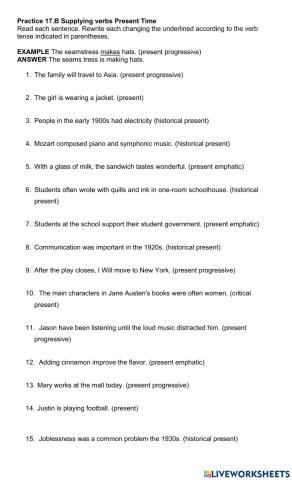 Practice 17.B Supplying verbs Present Time