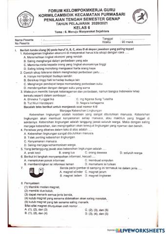 Soal PTS 2 Tema 6 Kelas 6