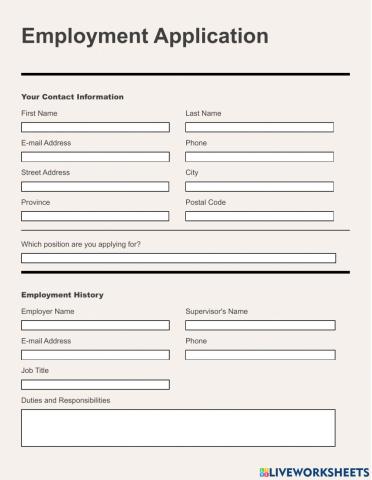 Practice Employment Application Form