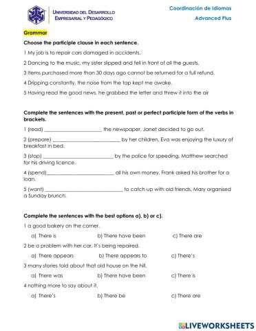 First Partial Advanced Plus Exam