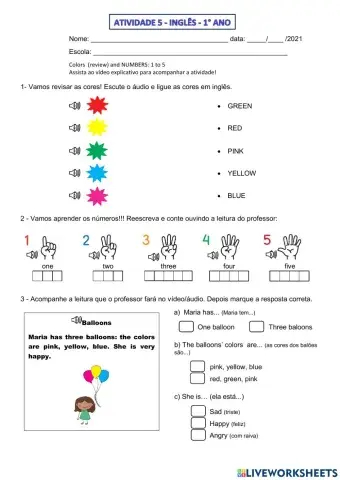 1° ano - INGLÊS - SEMANA 5