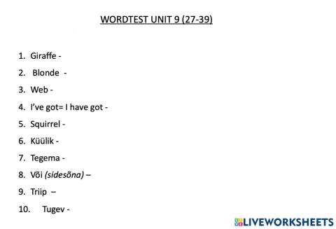 Wordtest Unit 9 (27-39)
