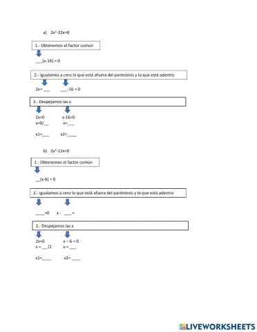Ecuaciones cuadráticas incompletas por factorización