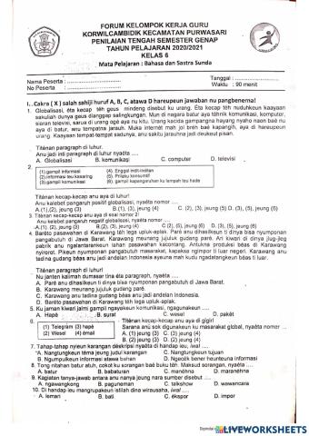 Soal PTS 2 Bahasa Sunda Kelas 6