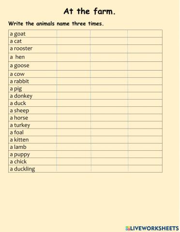 Farm animals. Spelling. Description