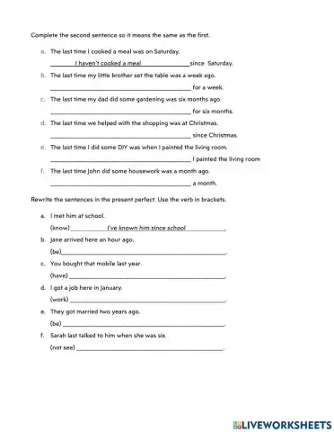 Present Perfect Sentence Transformation