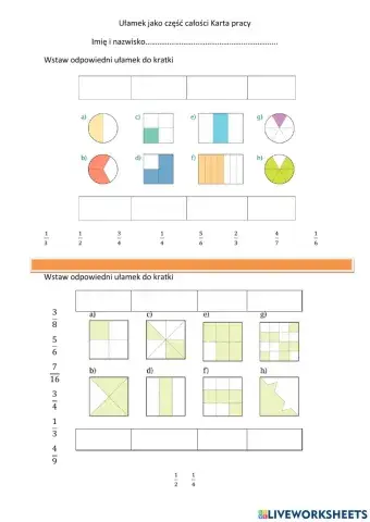 Karta pracy Ułamek jako część całości
