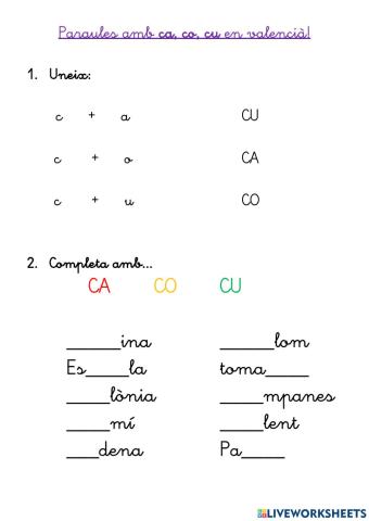 Paraules amb CA, CO, CU