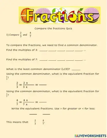 Comparing Fractions Retake Quiz