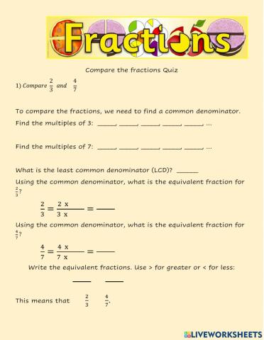 Comparing Fractions Retake Quiz
