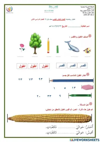 اختبار الفصل العاشر القياس
