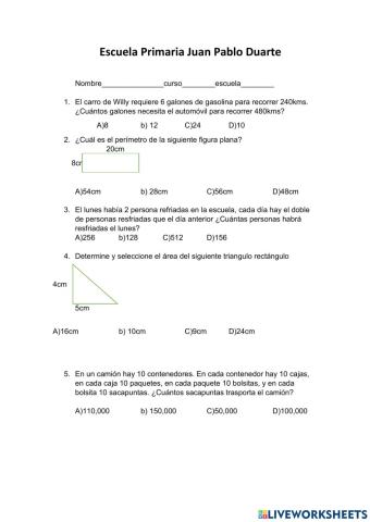 Problema de matemáticas para 6to