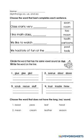 Diphthong oo, ue, and ea