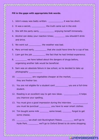 Grammar revision exercise - Link Words