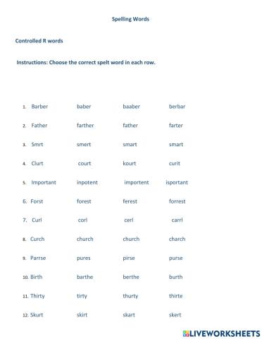 Spelling Controlled R list