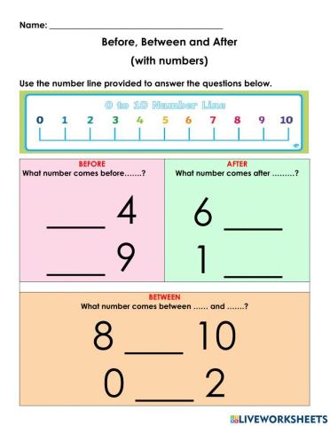 Maths Concept: Before, Between and After (with numbers)