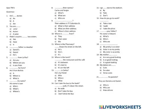 Review quiz TNF1 Grammar-listening (units 3,4)