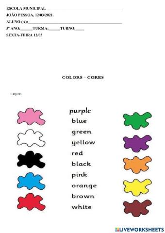 Atividade sobre cores em inglês