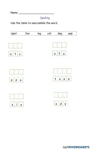 Spelling Short Vowel 'O' Families