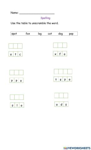 Spelling Short Vowel 'O' Families
