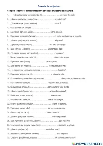 Presente de subjuntivo. Verbos regulares