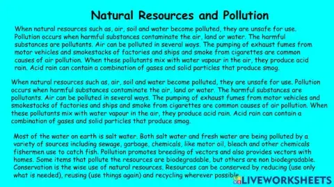 Natural Resources and Pollution Grade 6 Notes