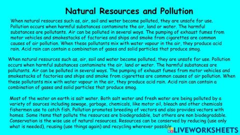 Natural Resources and Pollution Grade 6 Notes