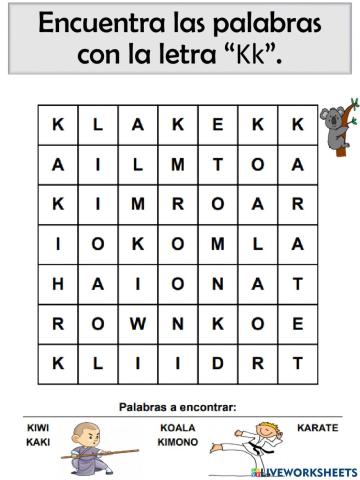 Vocabulario letra Kk
