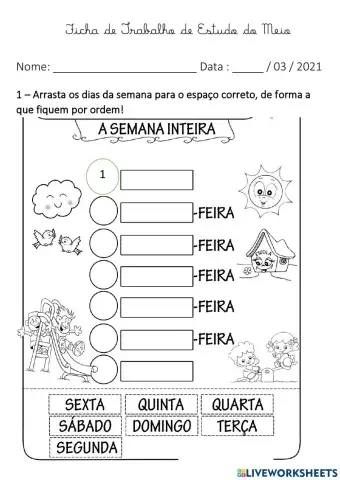 Estudo do Meio - Dias da Semana - Noções temporais