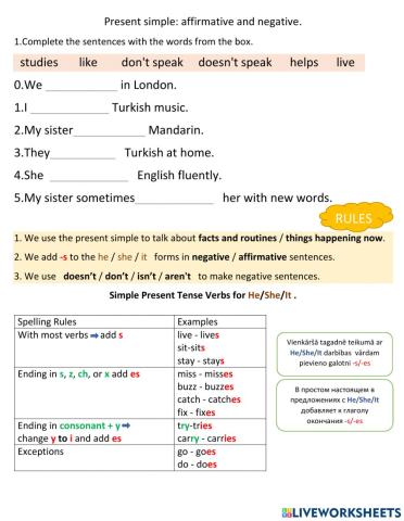 Present simple:affirmative and negative.EP1. (pg.31).