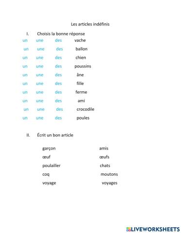 Les articles indéfinis