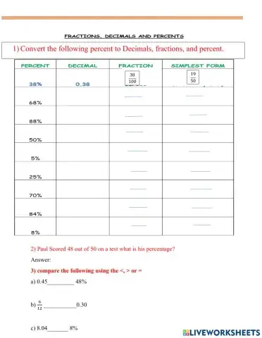 Fractions, Decimals, Percent Review