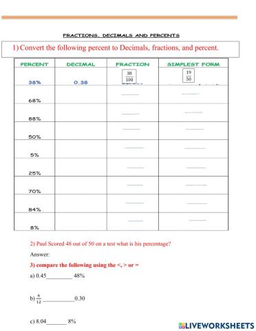 Fractions, Decimals, Percent Review