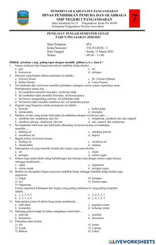 Pts ipa kelas 7 semester 2