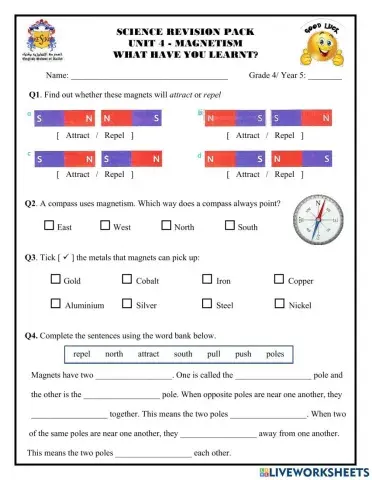 Magnetism - Live Worksheet.
