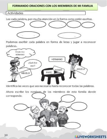 Formando oraciones con miembros de mi familia