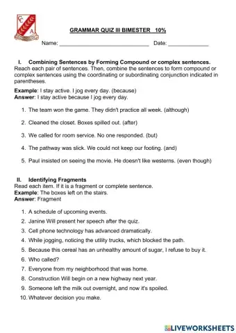 Grammar quiz iii bimester