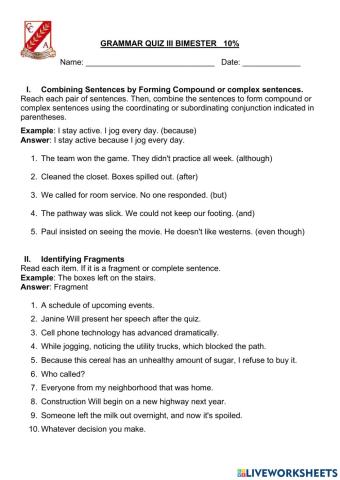 Grammar quiz iii bimester