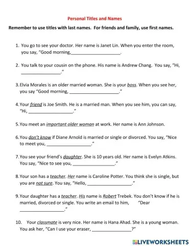 Names and titles (Mr, Ms, ...)